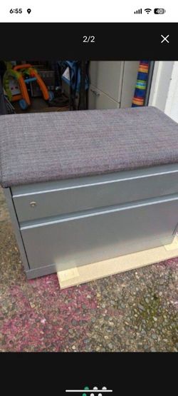 Gray Metal Filing Cabinet with Cushioned Top