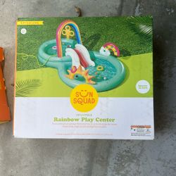 Inflatable rainbow pool with slide and sprayer