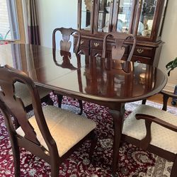 Cherry Wood Dining Table Chairs And China Cabinet 