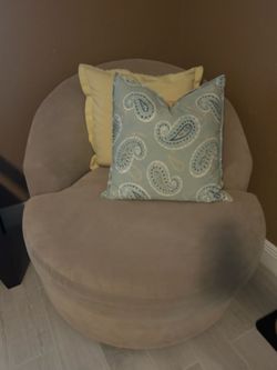 Set of 2 Modern Swivel Accent Chairs + Pillows – $100