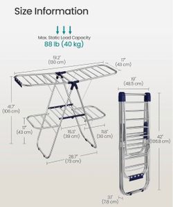 SONGMICS Clothes Drying Rack Foldable Metal Airer w/ Sock Clips - Blue