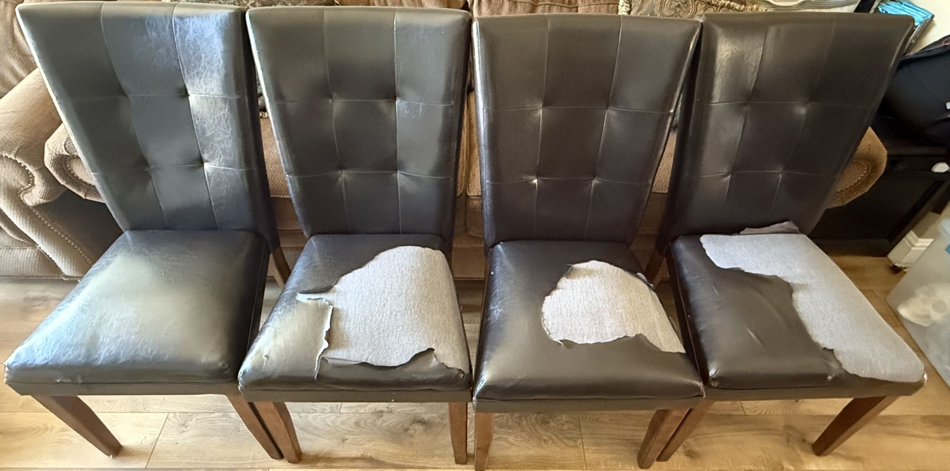 Free - 4 Dining Chairs With Ripped Cushions. Must Take All