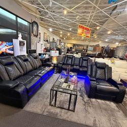 3PC Black Power recliner sofa set with LED and USB 