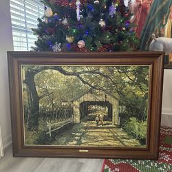 Framed Vintage 1960s Eric Sloane, Vermont Bridge Lithograph Print