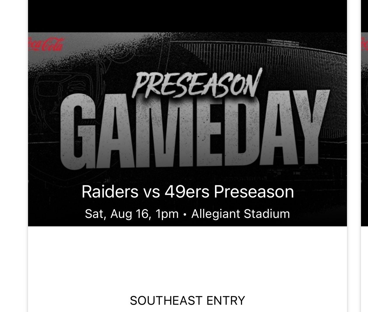 2 Tickets To Raider vs Niner Preseason Game