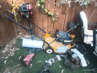 Non working lawn mower hole digger and backpack blower. The heater works.