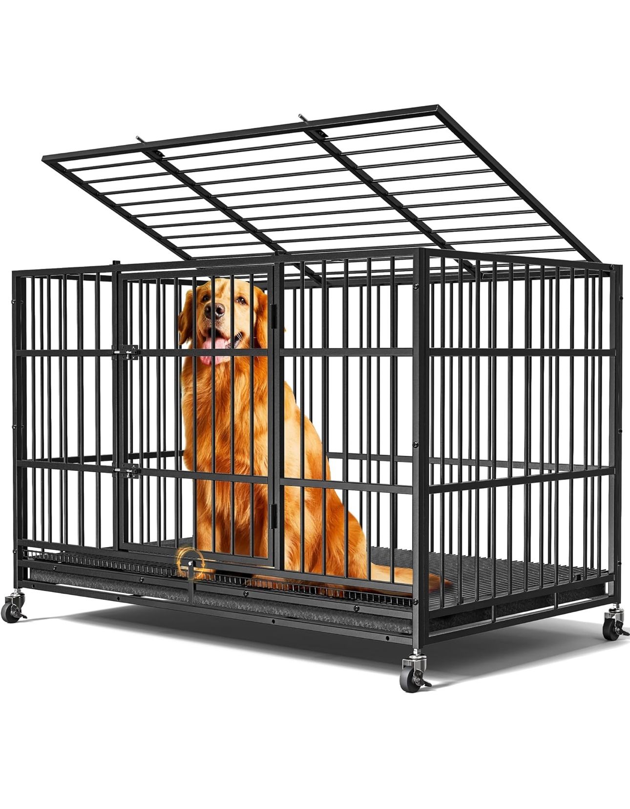 48” Dog Crates for Large Dogs, Upgraded 4 Lockable Wheels, Removable Door, V-7