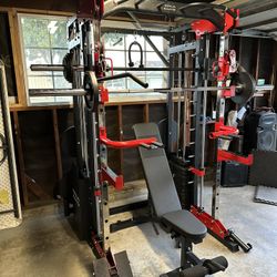 Smith Machine 200 | Adjustable Bench | 245lb Cast Iron Olympic Weights | 7ft Olympic Bar | Fitness | Gym Equipment | FREE DELIVERY/INSTALLATION 🚚 🛠️