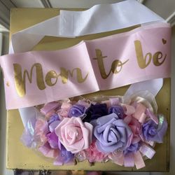 "Mom to Be" Baby Shower Sash with Floral Belt Multicolor