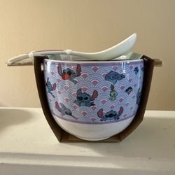 Brand New Disney Stitch Ceramic Bowl with Chopsticks and Spoon 