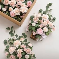 Ling's Moment Standing Artificial Flower Arrangements – 4 Piece Set – Blush & Pink