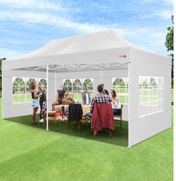 HOTEEL 10x20 Pop up Canopy Tent for Parties, Heavy Duty Easy Setup Tent with 6 Sidewalls, Outdoor Commercial Instant Gazebo for Wedding Event, with Ro