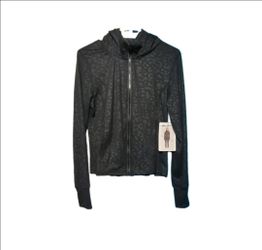 Black Leopard Print Zip-Up Hoodie Jacket