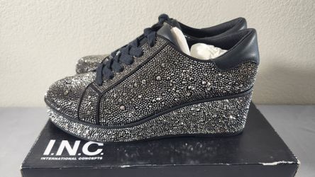 INC INTERNATIONAL CONCEPTS Women's Aideen Wedge Sneakers, Created For Macy's In Pewter Bling