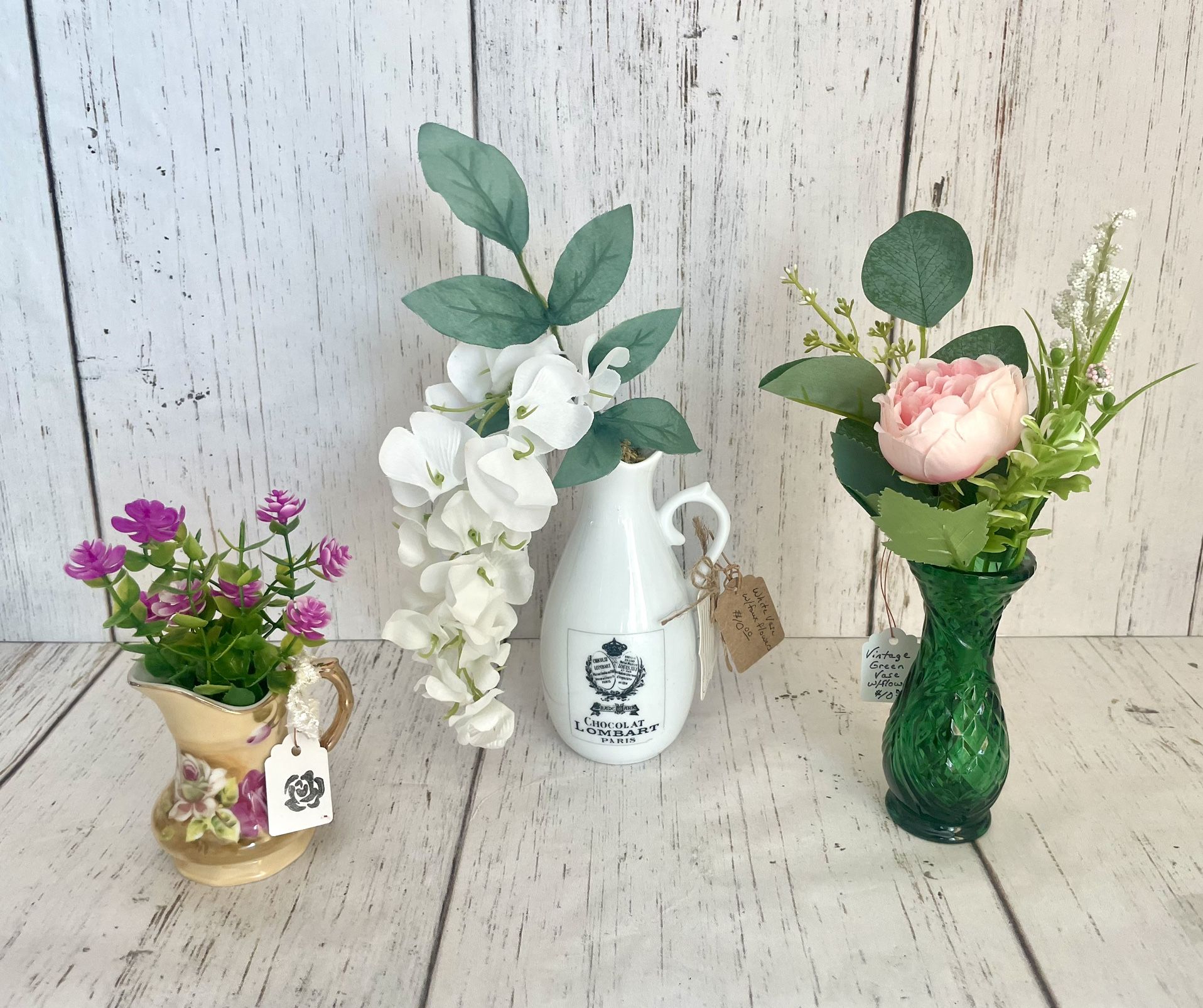 $10 Each - Small Vintage Vase Flower Arrangements