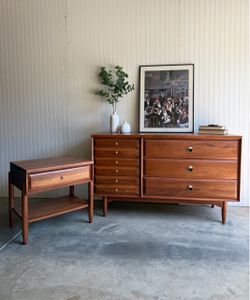 Mid-Century Modern Solid Elm Dresser & Nightstand by L.A. Period - Fully Refinished