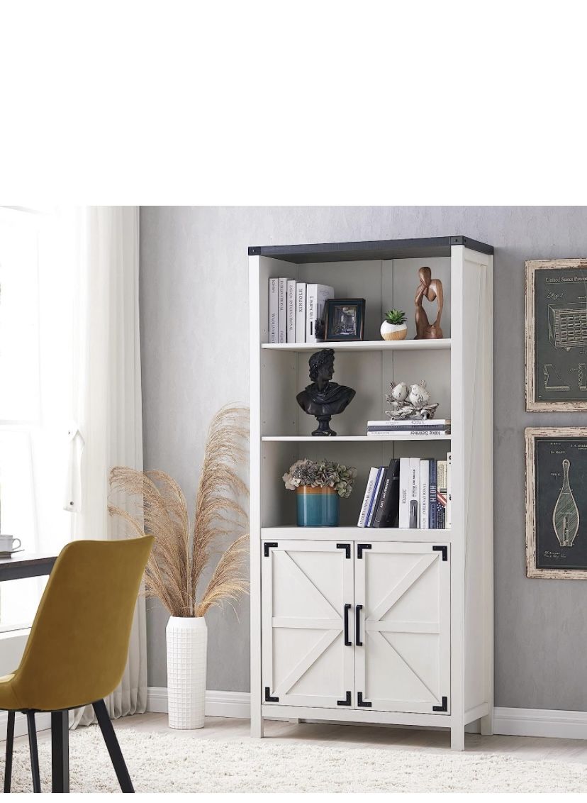 Farmhouse Storage Cabinet, 5 Shelf Bookshelf, Bookcace, Pantry Cabinet, Versatile Storage Cabinet with Doors and Adjustable Shelves
