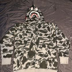 BAPE Grid Camo Shark Full Zip Hoodie Gray