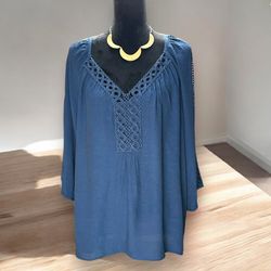 Zac & Rachel Woman Size 2X 3/4 Sleeve Pullover Blouse Boho Chic Peasant Casual