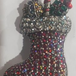 Vintage Lia Sophia Christmas Stocking Brooch