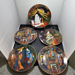 Indigo Geisha By Punch Studios Kubaki Asian Fine Art Plates  Set Of 5 (BS)