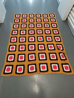 Vintage Large Crochet Granny Square Afghan Blanket - 53" x 74"