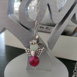Angel Necklace With Heart On Sliver Chain