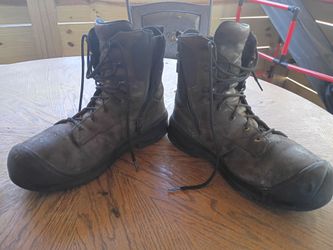 Redwings Brown Leather Work Boots with Side Zip