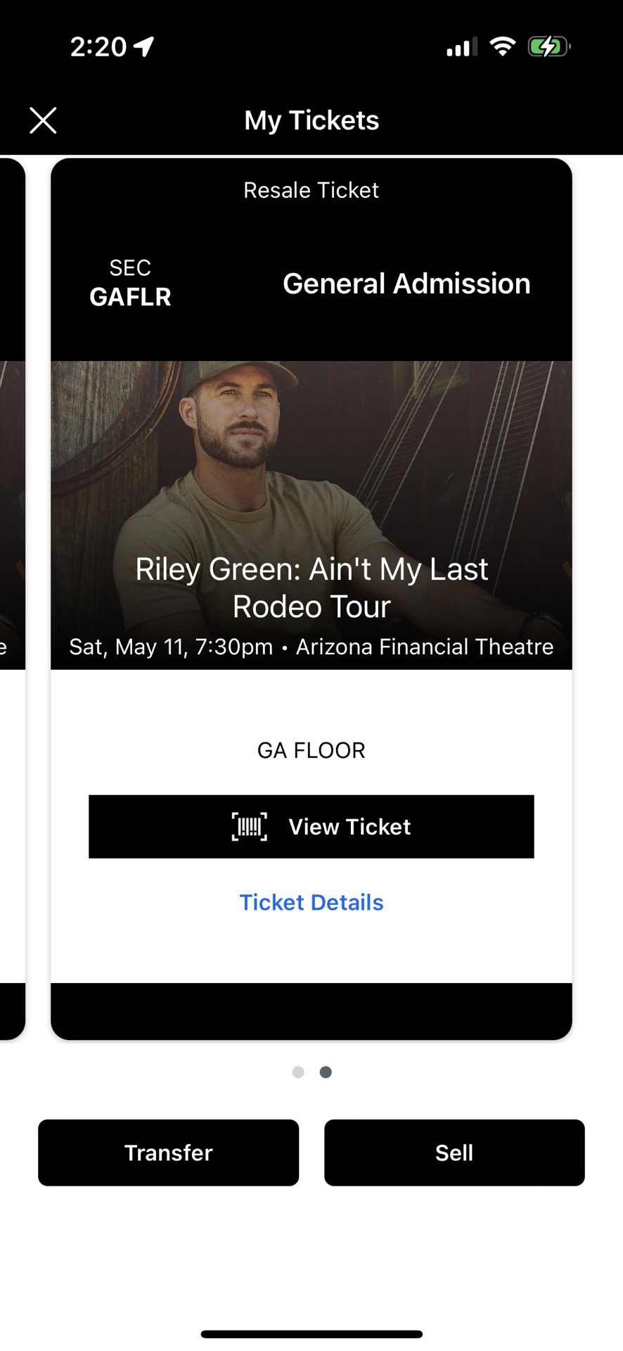 Riley Green Pit Tickets. 