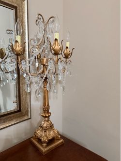 Vintage Style Crystal Table Lamp with Hanging Prisms