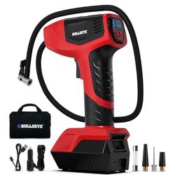 BULLSEYE PRO Tire Inflator with Pressure Gauge, Compact and Portable, Automatic Shut Off, 150 PSI Max, USB Home Rechargeable and Cord for Vehicular Us