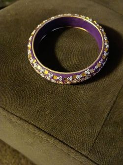 Purple Beaded Bangle Bracelet