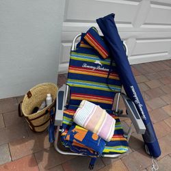 Tommy Bahama beach chair set with 2 towels + beach bag with products