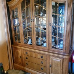 Solid Wood China Cabinet / Hutch with Glass Doors – Excellent Condition