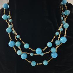 Boutique Beaded, Turquoise & Gold 3 Strand 16”-18” Adjustable Necklace