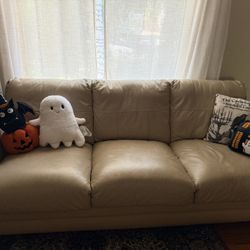 79 inch beige leather couch