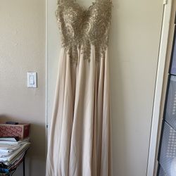 Champagne Bedazzled Prom Dress