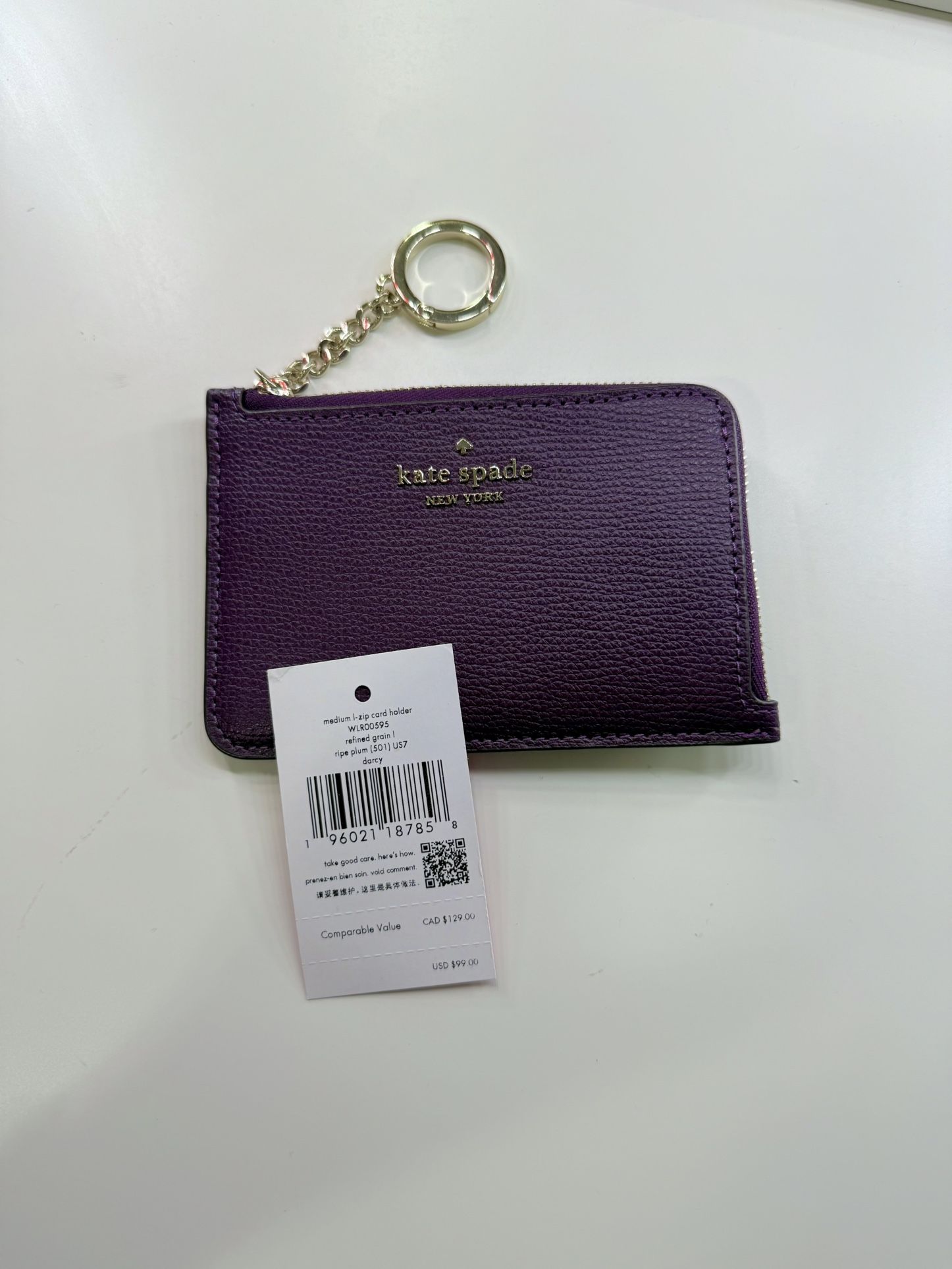 Kate Spade Plum Card Wallet Keychain