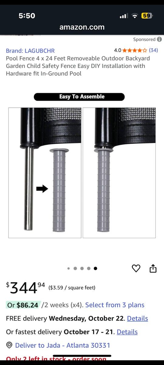 Pool Fence 4 x 24 Feet Removeable Outdoor Backyard Garden Child Safety Fence Easy DIY Installation with Hardware fit In-Ground Pool (5 AVAILABLE) 