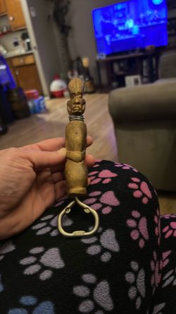 Vintage 1970s Carved Wood African Tribal Figure Bottle Opener - Kenya Souvenir Barware