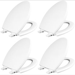 Mayfair Cassel Slow Close Toilet Seat, Easy Clean, Non Slip Premium Wood Seat, Easy Install, Made in USA, Elongated, White, 4-Pack