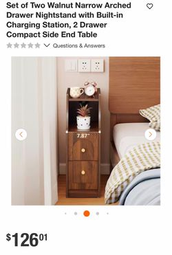 Walnut Narrow Drawer Nightstand