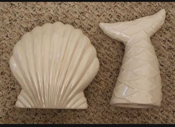 Ceramic Seashell and Mermaid Tail Decor Set