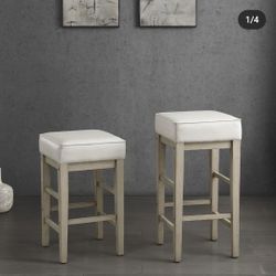 H2#7($85) Lexicon 29 Inch Pub Height Wooden Bar Stool Leather Seat Barstool, White new in box