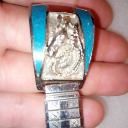 Watch Band Turquoise And Red Coral Vintage Horse Head