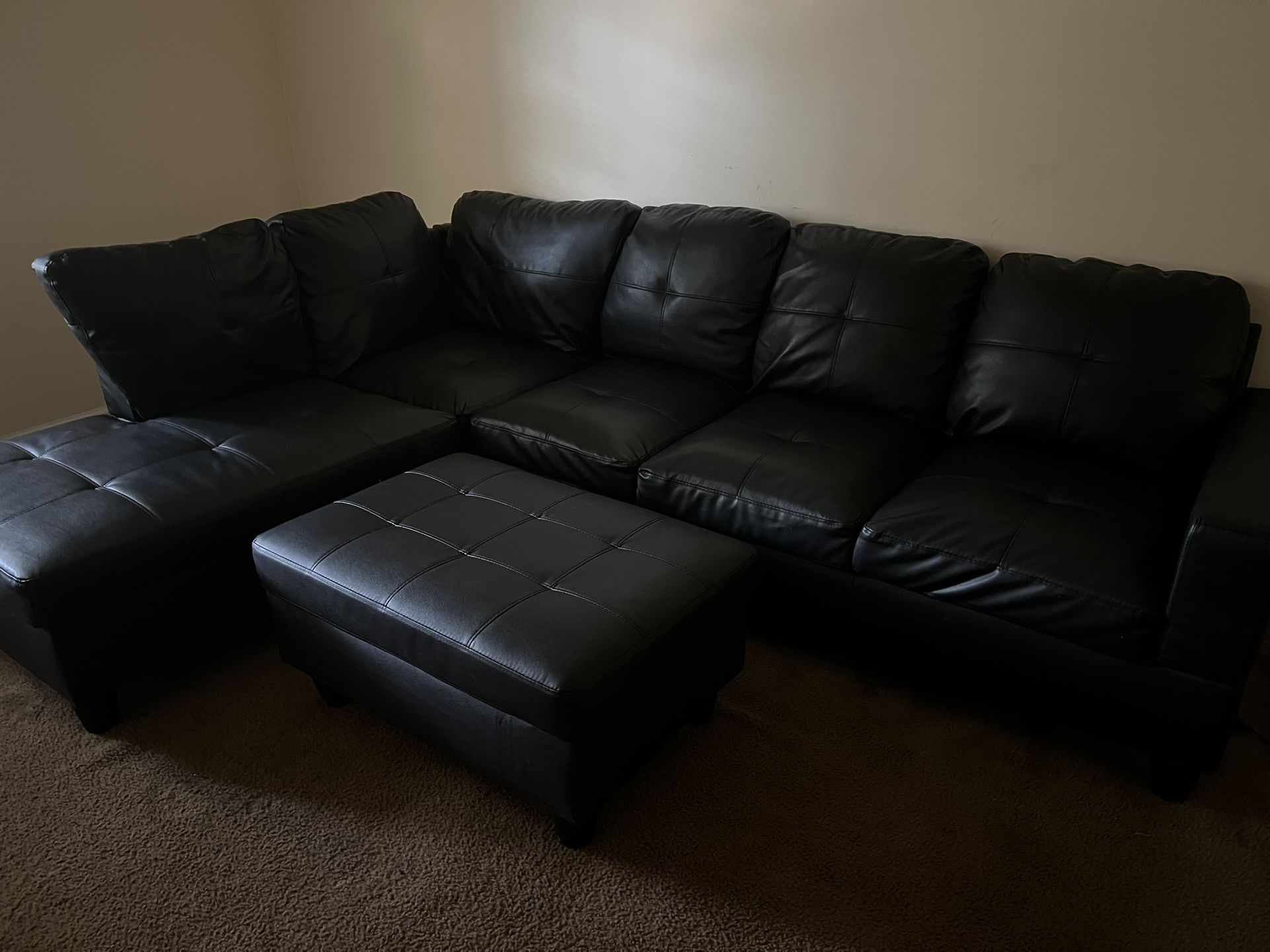 2-Piece Leather Sectional With Ottoman $600 OBO LIKE NEW!!