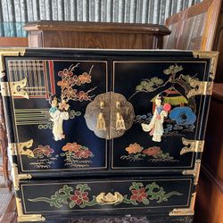 Asian Chinoiserie Chest With Soapstone Inlaid