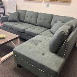 Brand New Ash Black Velvet Like Sectional Sofa Couch (New In Box) 
