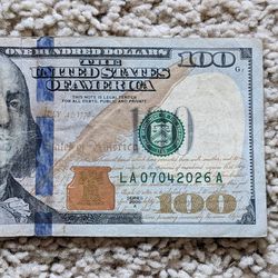 Fancy serial number 250th anniversary Independence Day birthday $100 bill Federal Reserve C note