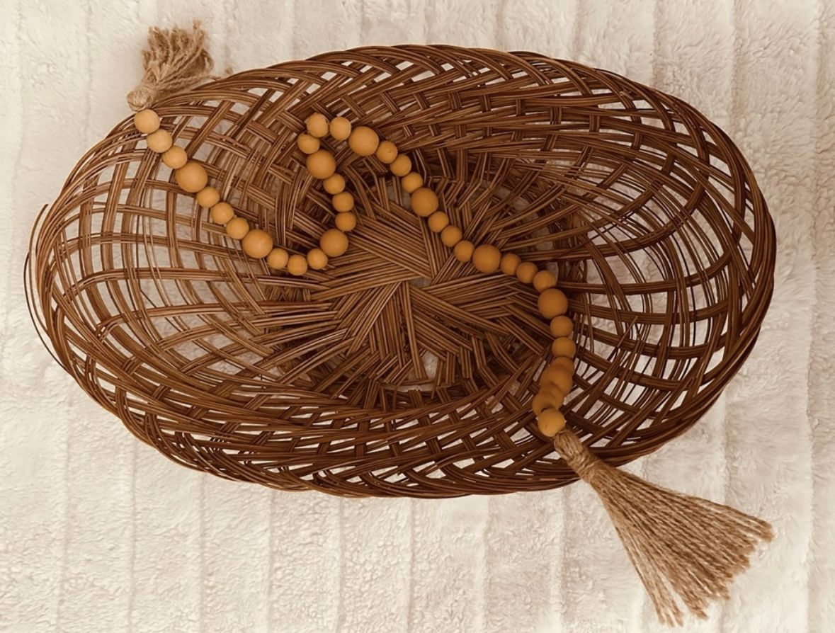 Vintage Wicker Peacock Basket Boho Urban Farmhouse 